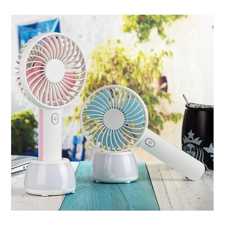 2000mAh Portable USB Cooling Fan 3 Adjustable Speeds Handheld Mini Fan with Atmosphere Lamp - Pink