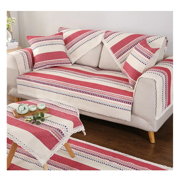 Colorful Grid Pattern Cotton Decorative Sofa Cover Slipcover, Size: 90 x 180cm - Red