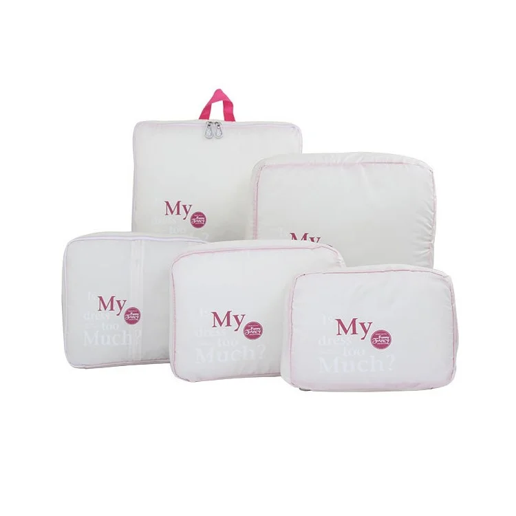 5 Sizes Set Polyester Travel Essential Storage Bags Organizer - White
