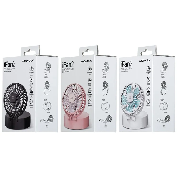 MOMAX iFan 2 Portable Mirror Handheld Rechargeable 180 Degree Rotary Fan - Black
