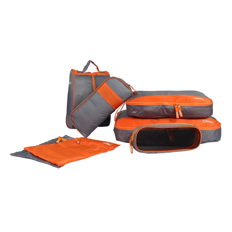 Travel Packing Cubes Storage Bag 7PCS Luggage Organizers Set - Orange / Grey