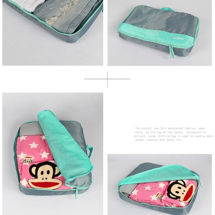 Travel Packing Cubes Storage Bag 7PCS Luggage Organizers Set - Blue / Grey