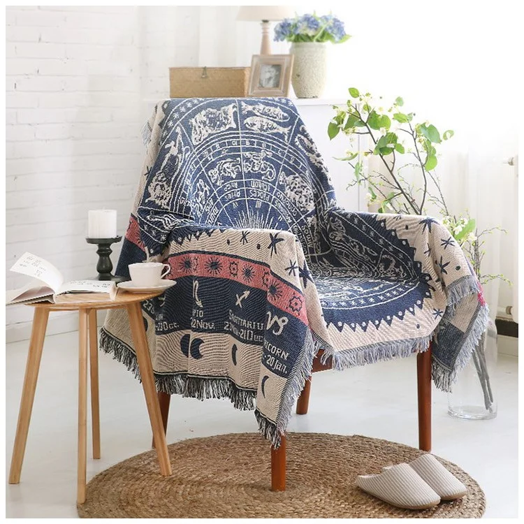 Sofa Backrest Towel Warm Blanket 130 x 180cm - Zodiac Constellations / White
