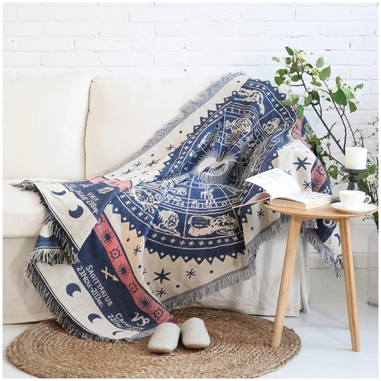 Sofa Backrest Towel Warm Blanket 130 x 180cm - Zodiac Constellations / White