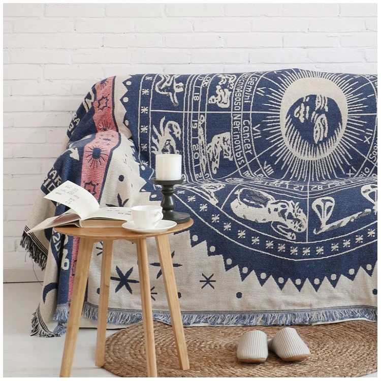 Sofa Backrest Towel Warm Blanket 130 x 180cm - Zodiac Constellations / White