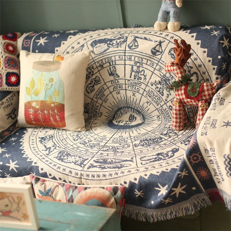 Sofa Backrest Towel Warm Blanket 130 x 180cm - Zodiac Constellations / White
