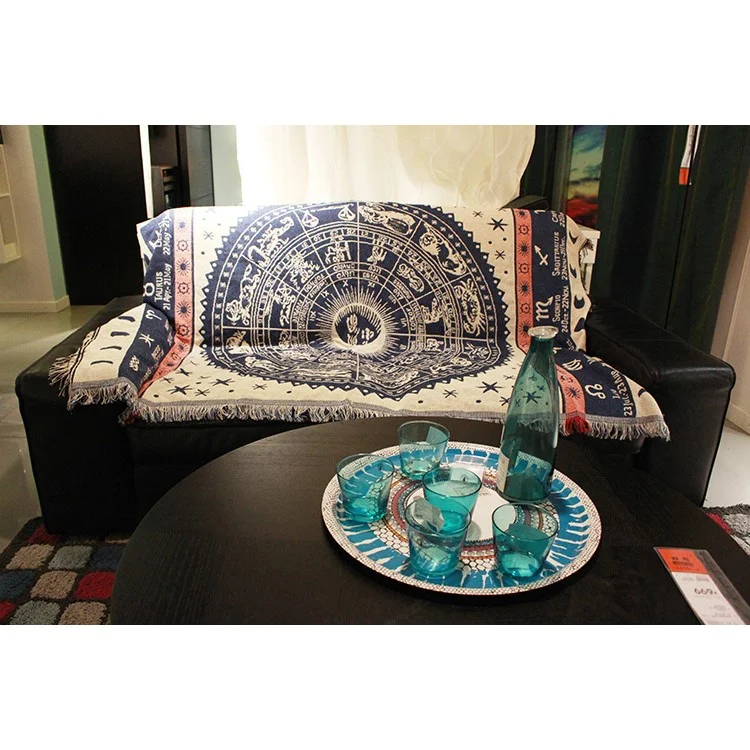 Sofa Backrest Towel Warm Blanket 130 x 180cm - Zodiac Constellations / White