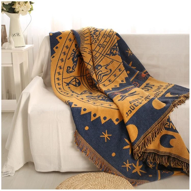 Sofa Towel Slipcover Blanket 130 x 180cm - Zodiac Constellations / Yellow