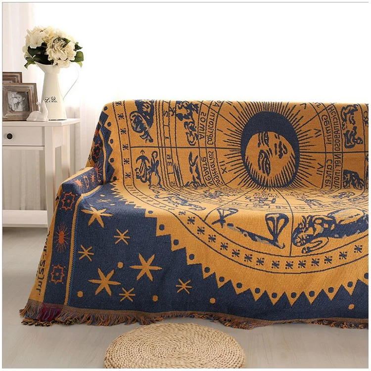 Sofa Towel Slipcover Blanket 130 x 180cm - Zodiac Constellations / Yellow