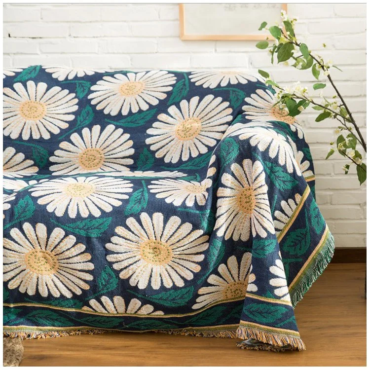 Cotton Double-sided Sofa Towel Slipcover Warm Blanket 130 x 180cm - White Daisy