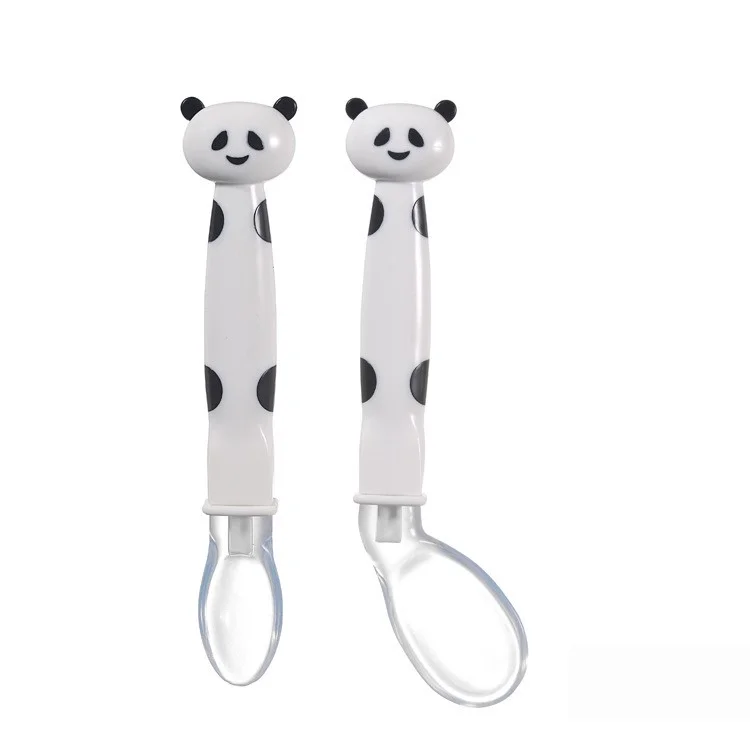 2Pcs/Set Panda Soft Silicone Children's Food Baby Feeding Spoon - White