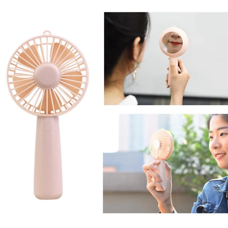 HOCO F8 Portable Rechargeable 1200mAh Handheld Desktop Mini Fan with Mirror - Pink