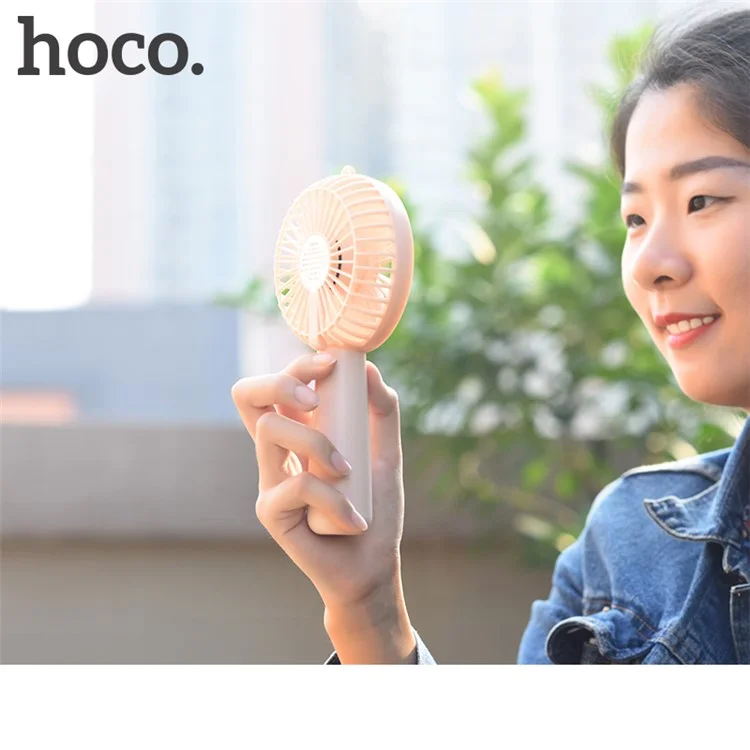 HOCO F8 Portable Rechargeable 1200mAh Handheld Desktop Mini Fan with Mirror - Pink