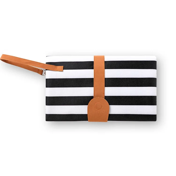 Portable Waterproof Diaper Changing Bag Organizer Mat for Infants with Storage Function - Black  and White Stripes