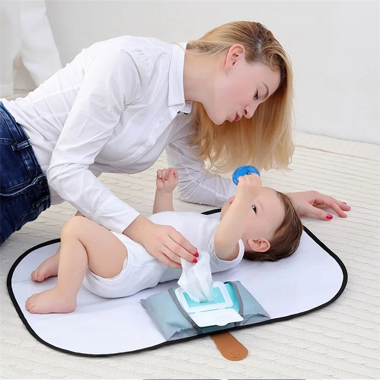 Portable Waterproof Diaper Changing Bag Organizer Mat for Infants with Storage Function - Black  and White Stripes