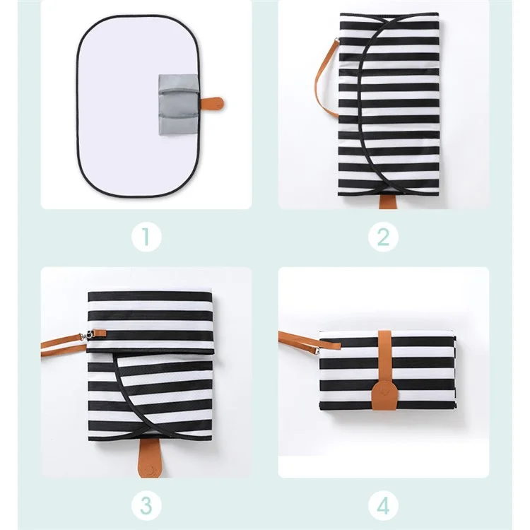 Portable Waterproof Diaper Changing Bag Organizer Mat for Infants with Storage Function - Black  and White Stripes