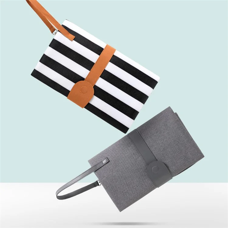 Portable Waterproof Diaper Changing Bag Organizer Mat for Infants with Storage Function - Black  and White Stripes