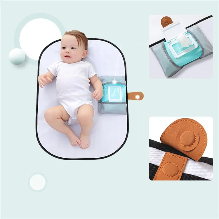 Portable Waterproof Diaper Changing Bag Organizer Mat for Infants with Storage Function - Black  and White Stripes