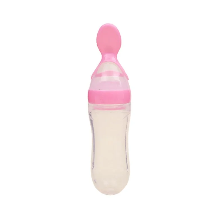 90ml Baby Silicone Squeezing Feeding Spoon Scoop Rice Cereal Food Supplement Feeder - Pink