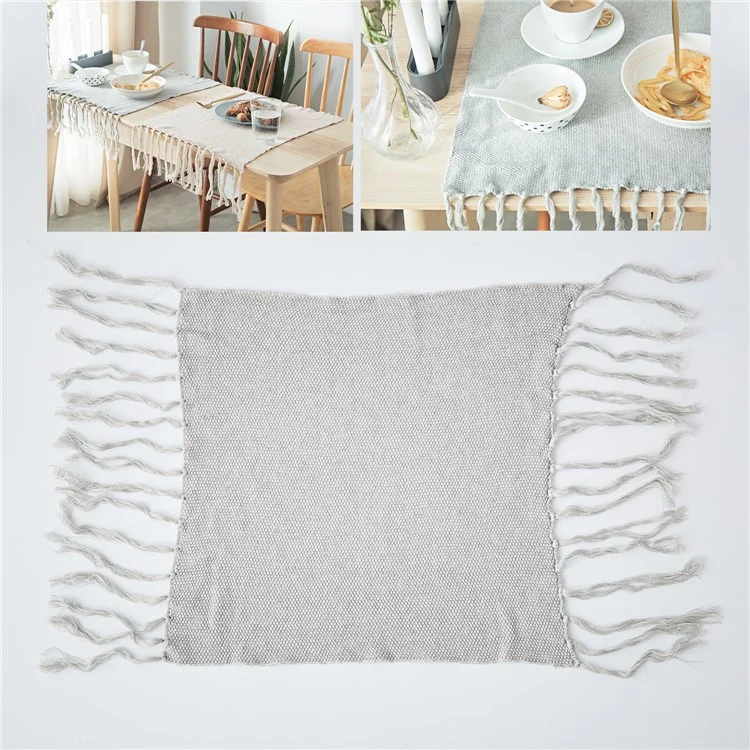 Knitted Fabric Kitchen Placemat with Tassels for Dining Table, Size: 40 x 50cm - Light Grey