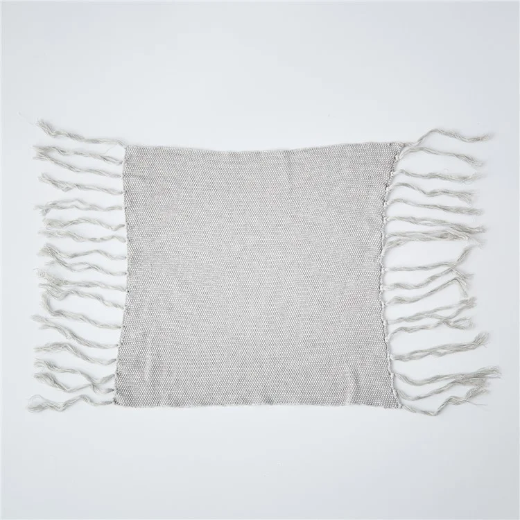 Knitted Fabric Kitchen Placemat with Tassels for Dining Table, Size: 40 x 50cm - Light Grey