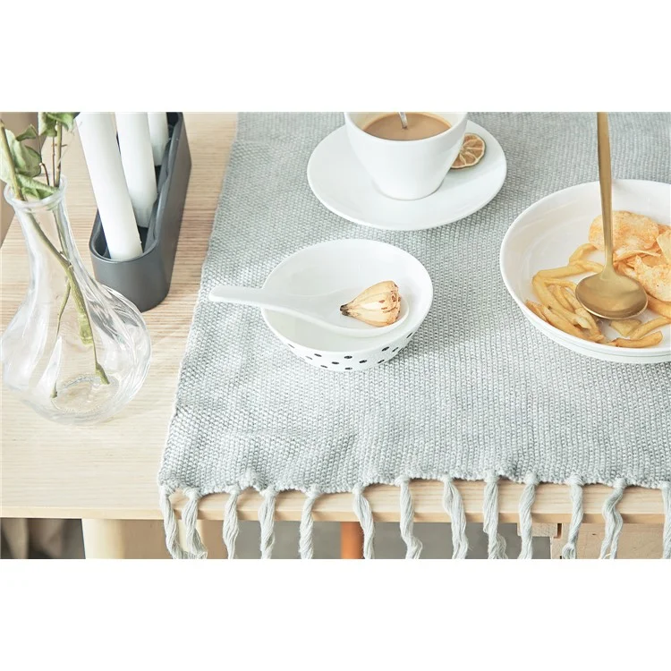 Knitted Fabric Kitchen Placemat with Tassels for Dining Table, Size: 40 x 50cm - Light Grey