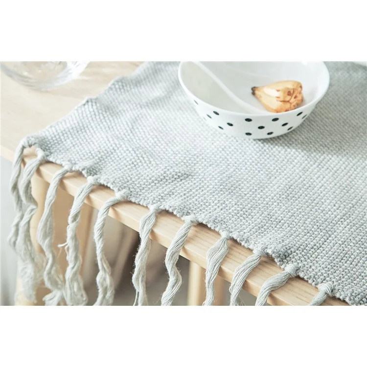 Knitted Fabric Kitchen Placemat with Tassels for Dining Table, Size: 40 x 50cm - Light Grey