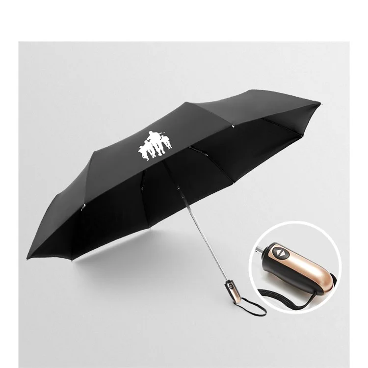 NIELLO Lightweight Tri-fold One Button Automatic Umbrella for Men and Women - Storm Troops / Gold Handle