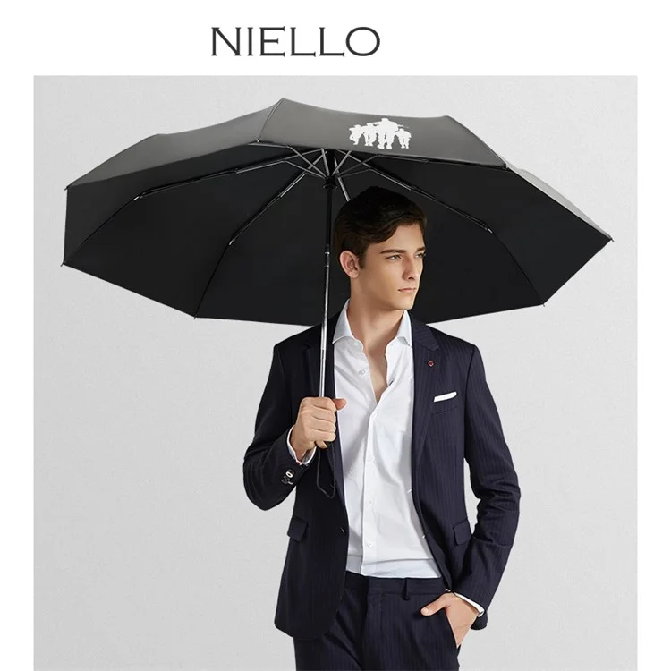 NIELLO Lightweight Tri-fold One Button Automatic Umbrella for Men and Women - Storm Troops / Gold Handle