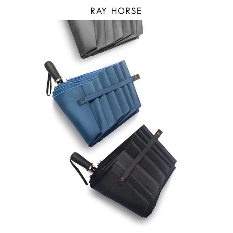 Black - RAY HORSE 10 Ribs Manual Open Folding Business Umbrella Reinforced Wind-proof Sun Protection Umbrella