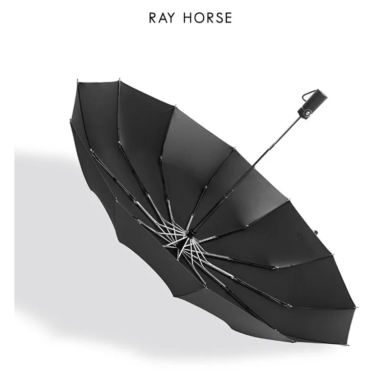 Black - RAY HORSE R3302 Lightweight 12 Ribs Automatic Folding UV Protection Business Umbrella for Men
