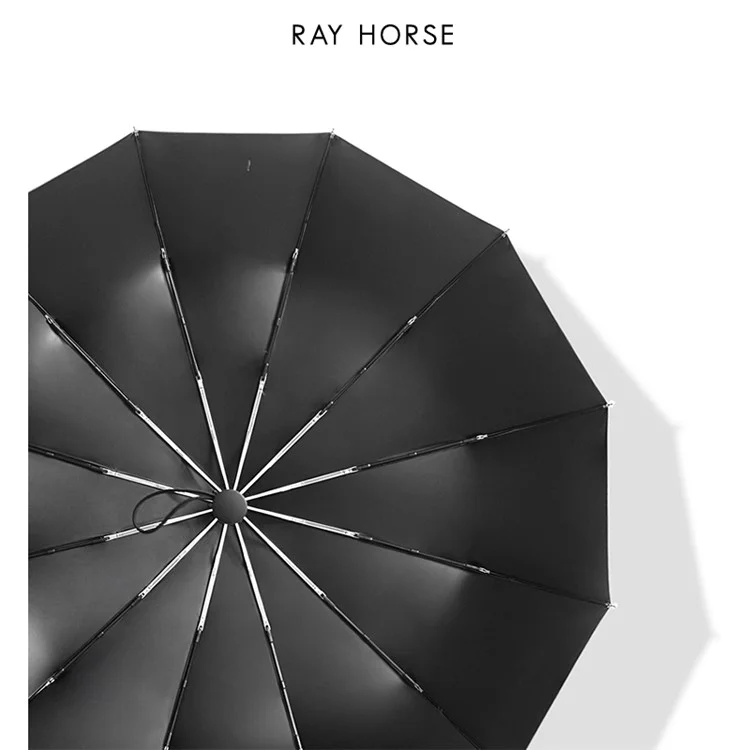 Black - RAY HORSE R3302 Lightweight 12 Ribs Automatic Folding UV Protection Business Umbrella for Men