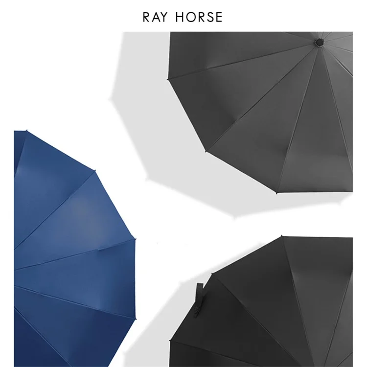 Black - RAY HORSE R3302 Lightweight 12 Ribs Automatic Folding UV Protection Business Umbrella for Men