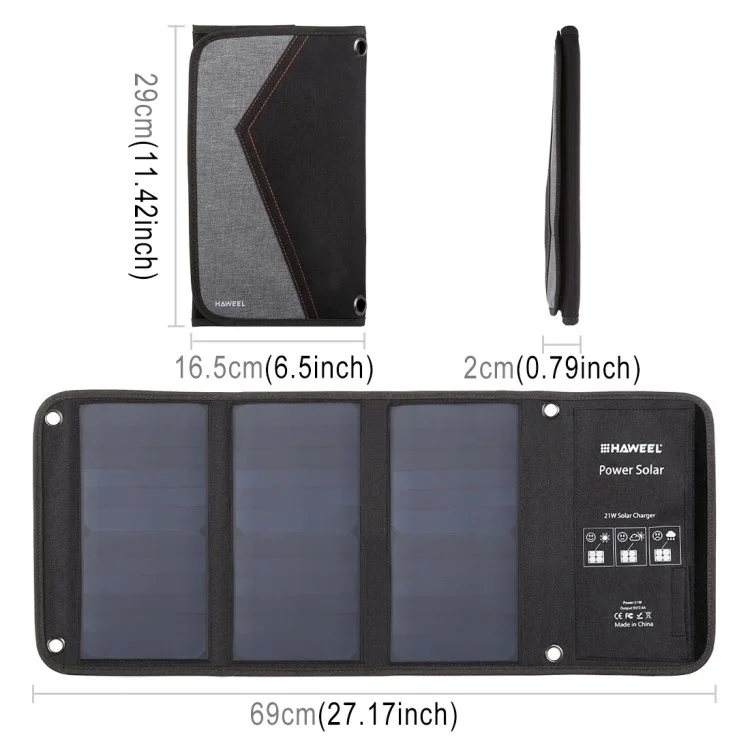 HAWEEL HWL2703 21W Portable Solar Power Water Folding Resistant Solar Charger with Double USB Ports