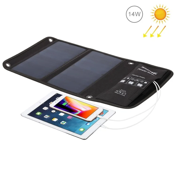HAWEEL HWL2702 14W Folding Solar Power Waterproof Solar Charger with Two USB Ports