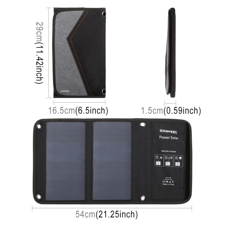 HAWEEL HWL2702 14W Folding Solar Power Waterproof Solar Charger with Two USB Ports
