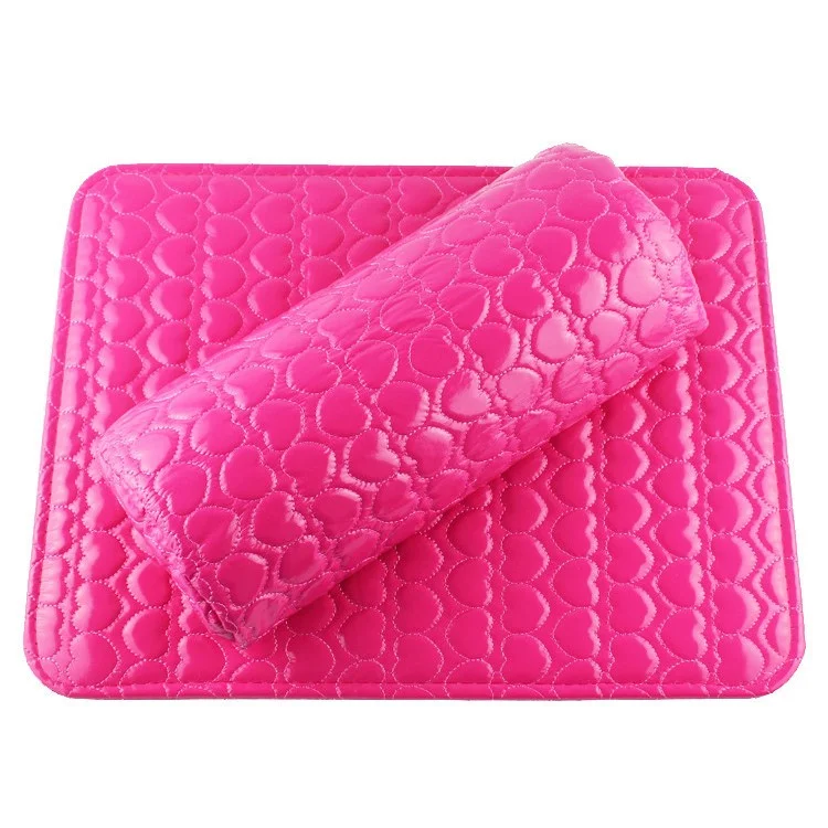 Heart Pattern Professional Hand Cushion Holder Soft PU Leather Sponge Arm Rest Nail Pillow - Rose
