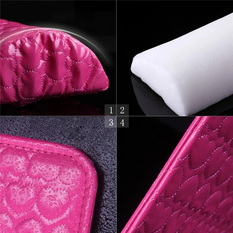 Heart Pattern Professional Hand Cushion Holder Soft PU Leather Sponge Arm Rest Nail Pillow - Rose