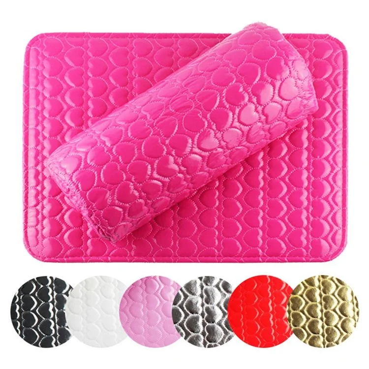 Heart Pattern Professional Hand Cushion Holder Soft PU Leather Sponge Arm Rest Nail Pillow - Rose