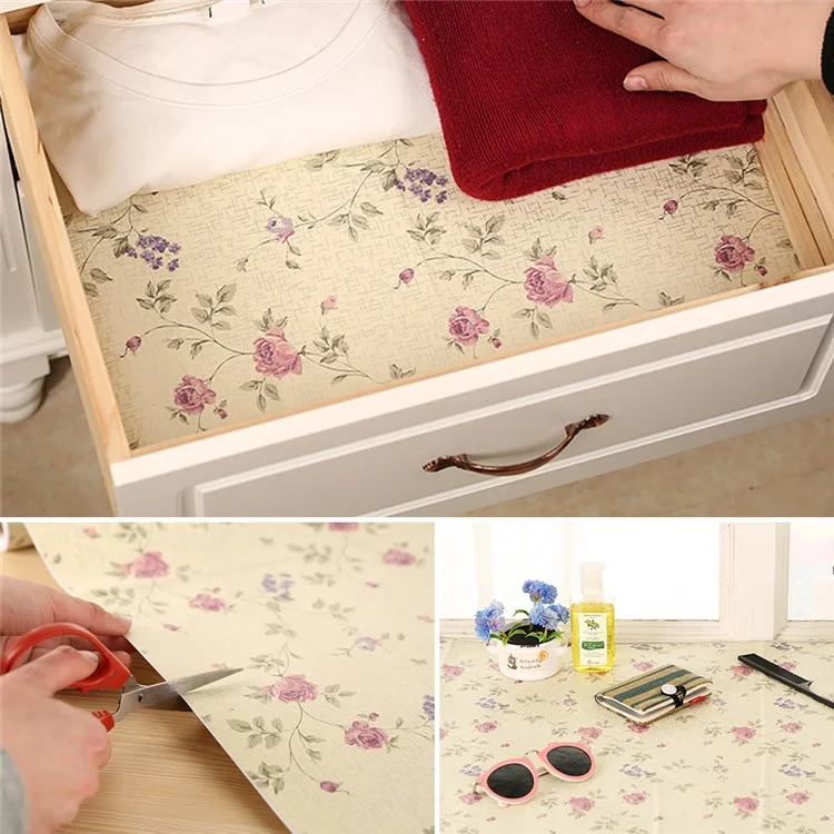 Drawer Liner Removable Self-adhensive Contact Paper Kitchen Oil Sticker Waterproof Cabinets Shelf Sticker - Elegant Purple Peony