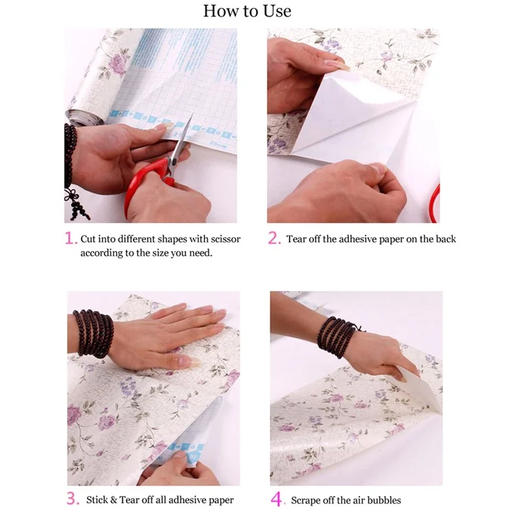 Drawer Liner Removable Self-adhensive Contact Paper Kitchen Oil Sticker Waterproof Cabinets Shelf Sticker - Elegant Purple Peony