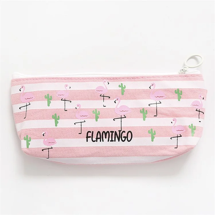 Kawaii Canvas Flamingo Cactus Student Pen Bag Pencil Case, Size: 196 x 100mm - Style A