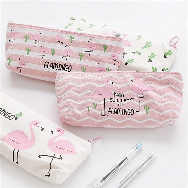 Kawaii Canvas Flamingo Cactus Student Pen Bag Pencil Case, Size: 196 x 100mm - Style A
