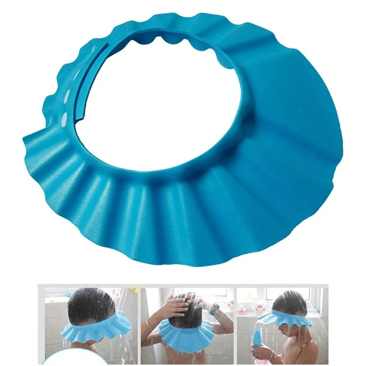 Adjustable Bath Shower Shampoo Cap Hair Washing Shield Soft Hat for Baby Kids - Blue