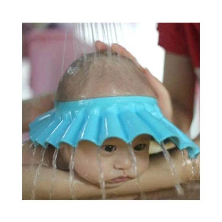 Adjustable Bath Shower Shampoo Cap Hair Washing Shield Soft Hat for Baby Kids - Blue