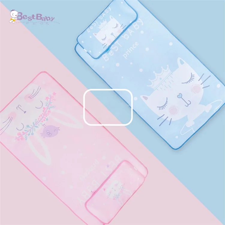 Infant Ice Silk Summer Cool Mat Baby Bed Pad with Pillow, Size: 120 x 65cm - Blue
