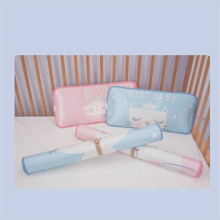Infant Ice Silk Summer Cool Mat Baby Bed Pad with Pillow, Size: 120 x 65cm - Blue