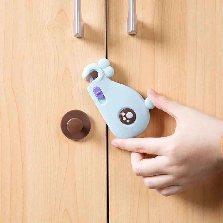 Cute Fish Shaped Multi-function Drawer Door Cabinet Cupboard Child Anti-pinch Safety Lock Security Protective Buckle - Blue
