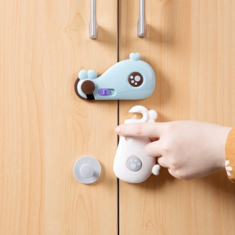 Cute Fish Shaped Multi-function Drawer Door Cabinet Cupboard Child Anti-pinch Safety Lock Security Protective Buckle - Blue