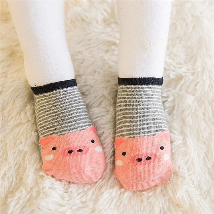 Cartoon Pattern Baby Ankle Cotton Socks Anti-skid Glue Floor Walker Socks - Pink Pig / Size: 0-1 Years Old